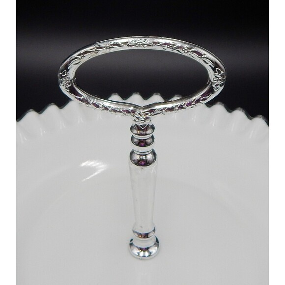 Fenton Silver Crest Milk Glass Tidbit Tray Platter Ruffle Crimped Edge 12 Inch - Picture 6 of 13